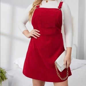 Red corduroy overall dress